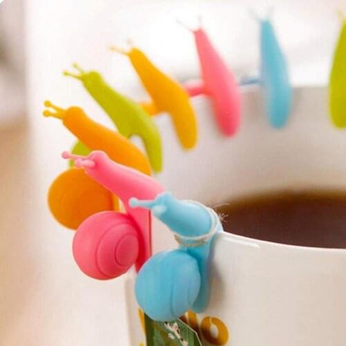 5Pcs Snail Tea Bag Holder Temperature Resistant Candy Colors Household Supplies Bar Cup Mug Drink Markers Snail Tea Bag Holder