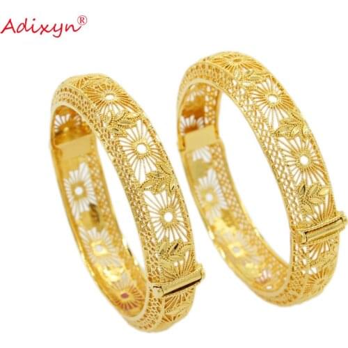 Adixyn 2pcs/lots Dubai Gold Color Bangles For Women Gold Bangles Lovers Hand Jewelry Arab Dubai India African Gifts N10087