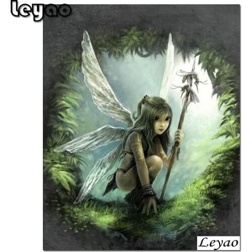 Full Square Round 5D Tribal Girl Warrior Diamond Painting DIY diamond Embroidery Cross Stitch Child Fantasy Fairy Tale Wings