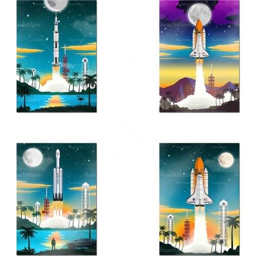 American Saturn V launch poster, art poster on art canvas American wall art poster