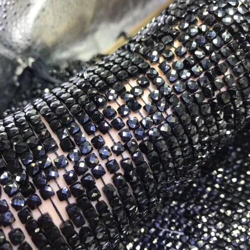 Black tourmaline square faceted 4-5mm for DIY jewelry making loose beads FPPJ wholesale beads nature gemstone