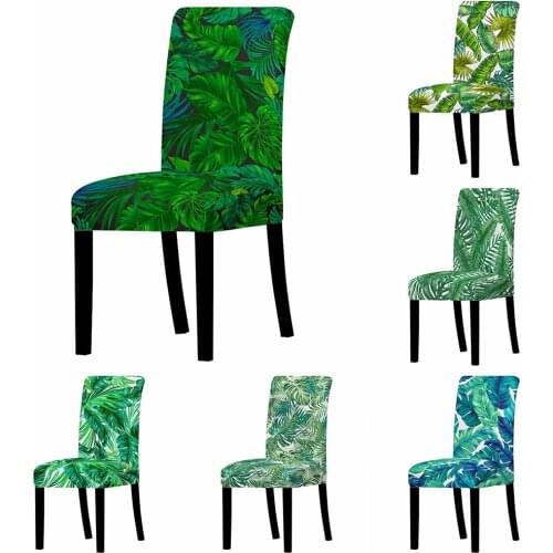 Spandex Chair Cover Universal Tropical Leaves Stretch Slipcover Chair Protection Cover For Banquet Wedding Dining Room