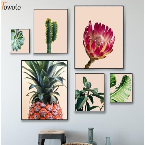 Protea Flower Canvas Painting Botanical Poster Tropical Leaf Leaves Print Boho Plant Wall Art Nature Pictures Kitchen Decor