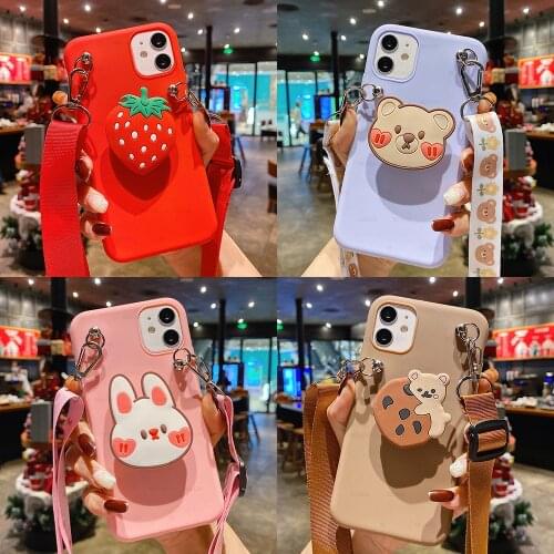 Sweet Cartoon Holder TPU Soft Phone Case for VIVO V20 SE V19 V17 Pro V15 V11 V11i V9 V7 Plus V5 Lite IQOO Neo 3 Z1X 5 U1 Lanyard