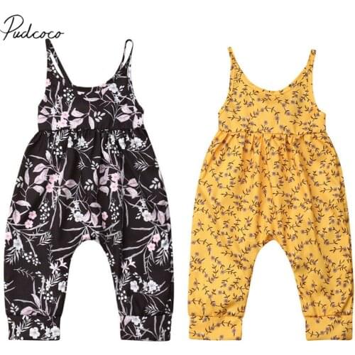 2019 Baby Summer Clothing 0-4Y Newborn Infant Toddlers Girl Floral Harm Romper Sleeveless Flowers Strap Jumpsuit Clothes Outfit