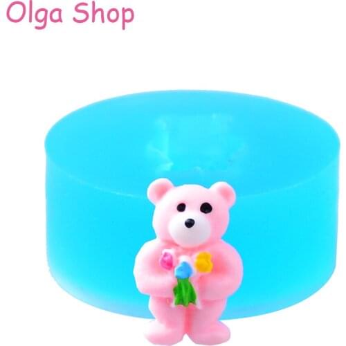 DYL213 Little Bear Silicone Mold with Flowers Craft Cake Decorating Polymer Clay Gum Paste Candles Cotton Sugar