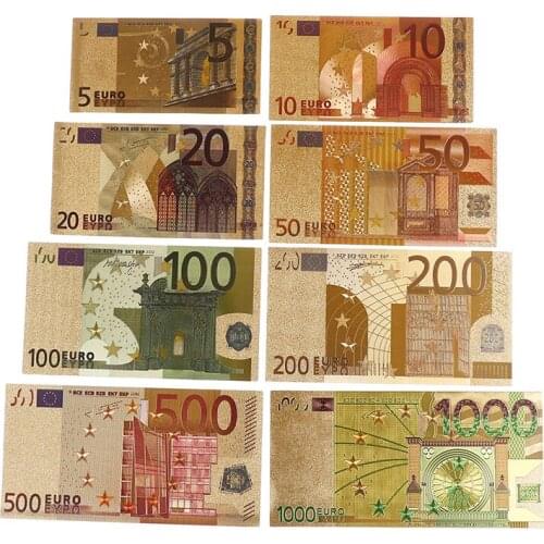 Hot Sale Colorful Paper Money Crafts Banknote Euro Gold Plated Paper Money 8 Pcs Set Banknote Worth Collection