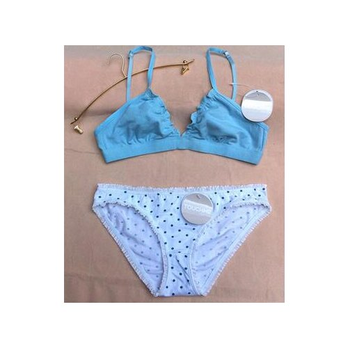 100% cotton blue white polka dot young girl bra set sleeping underwear bra