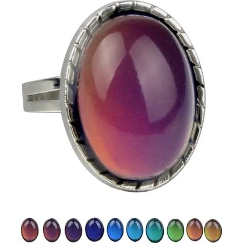 JUCHAO Retro Adjustable Style Mood Rings for Men Women Temperature Control Color Heart-shaped Oval Fashion Jewelry 2020