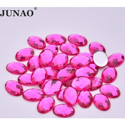 JUNAO 10*14mm Rose Color Flatback Oval Crystal Rhinestone Acrylic Crystals Stones Non Sewing Strass Appliques for DIY Crafts