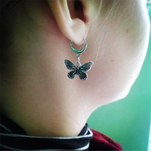 Stainless Steel Hoop Vintage Aesthetic Butterfly Hoop Earrings For Women Girl Trendy Harajuku Cool Hip Hop Animal Earrings