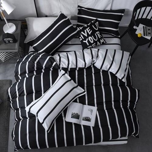 3/4pcs King Queen Size Home Textile Brief Nordic Bedding Set Men Women Bed Linen Black White Stripe Duvet Cover Pillowcase Sheet