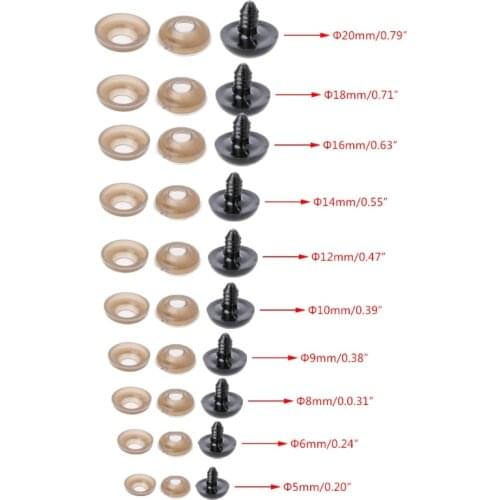 100Pcs/Bag DIY Doll Toy Eyes Black Plastic Safety Eyes Puppets Doll with Washers AXYA
