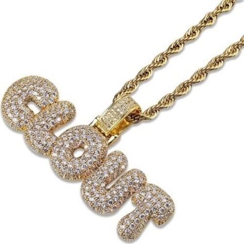 Ice Out CLOUT Letter Pendant Necklace Gold Chain AAA Zircon Fashion Men Necklace Hip Hop Jewelry