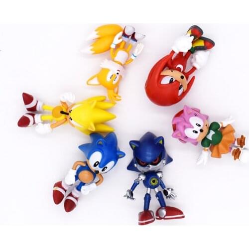 2021 Baby Mini Cute 6-Piece Sonic Character Toy PVC Toy Sonic Shadow Tail Character Character Toy Children Animal Toy Set 6-7cm