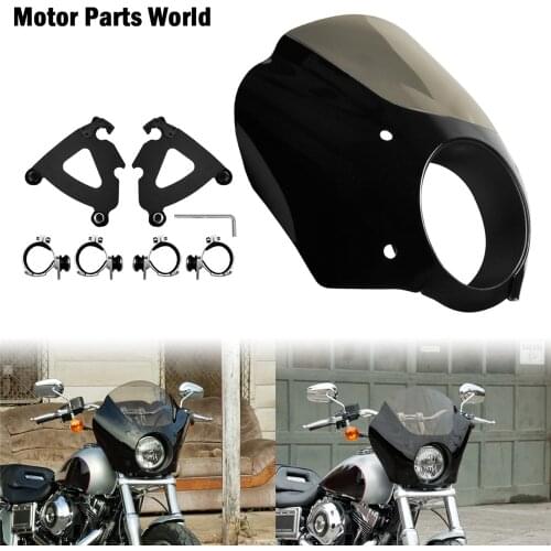 Motorcycle Black Headlight Gauntlet Fairing W/ 49mm Trigger Lock Mount For Harley Dyna Super Glide Custom FXDC Street Bob FXDB