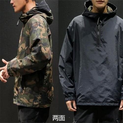 Wear On Both Sides Black Hoodies Streetwear Military Camouflage Jacket Men Korean Style Fashions Sweatshirt Harajuku Clothes