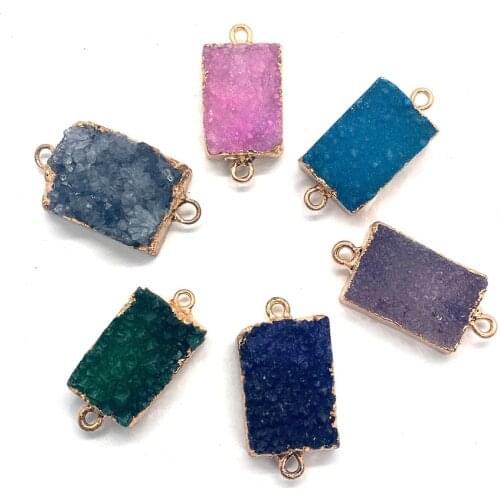 Natural Stone Pink Crystal Amethyst Rectangular Agate Pendant for Making DIY Jewelry Necklace Earrings Accessories Blue Crystal