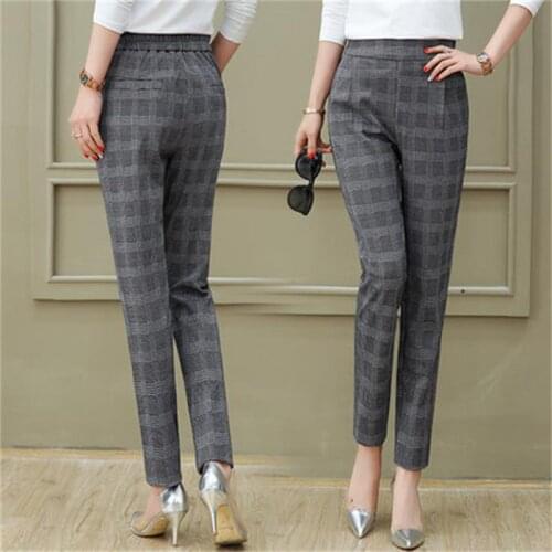 2019 spring and autumn new ladies explosion models Korean fashion casual loose high waist plaid harem pants