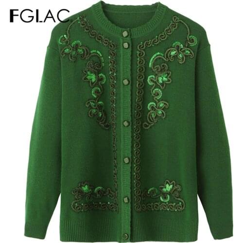 FGLAC Middle-aged mother clothing New Fashion Autumn Winter Women Sweater Fashion Casual Sweater Cardigans knitted shirt