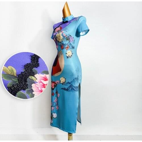 Latin Dance Dress Retro Cheongsam Print Modern Dance Improved Cheongsam Ballroom Chacha Samba Tango Latin Dance Dresses DN7353