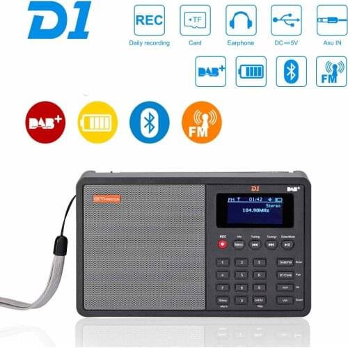 GTMEDIA D1,Portable Digital Radio,Support DAB+/FM+BT/Card/AUX,Multi Band Radio Speaker,LCD Display Alarm Clock Radio with 18650