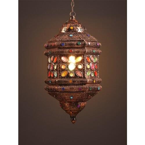 Handmade Wrought Iron Hollow Carved Pendant Lights Southeast Asian Style Living Room Villa Balcony Hotel Restaurant Pendant Lamp