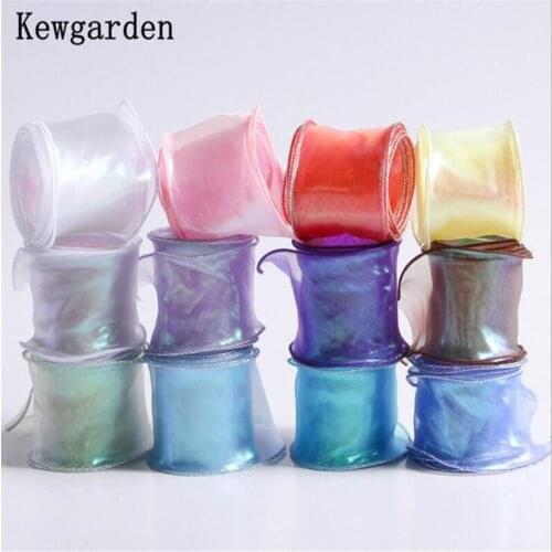 Kewgarden Sliver Organza Ribbon 60mm 6cm Handmade Tape Gift Packaging Satin ribbon DIY Hair Make Bow Accessories 10 Yards
