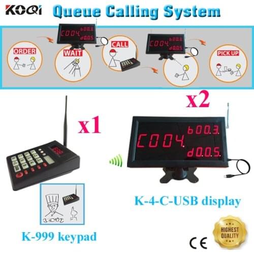 Queue Calling System Queue Management With LED 2pcs Display + 1 Keypad Call 999 Food Collect For Restaurant Hotel Coffee Shop