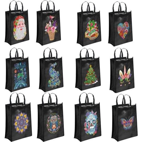 Diamond Cross Stitch Bag Tote Bag Reusable Diamond Embroidery Kit DIY Diamond Art Handbag Storage Bag Cross Stitch Art Craft
