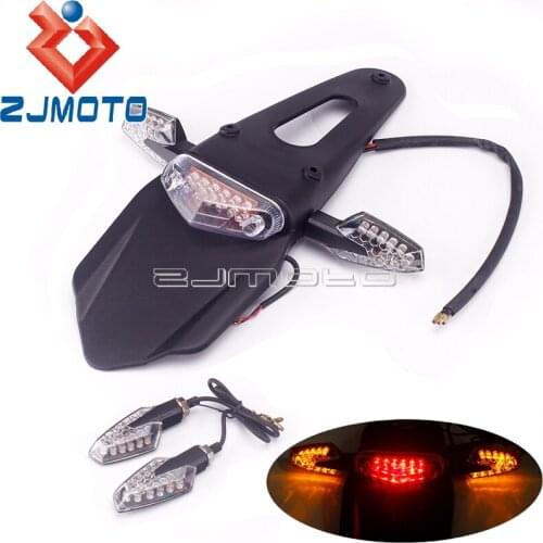 LED Taillight ABS Rear Fender Mudguard For Custom Enduro Trial Dirt Bike Brake Stop Light Turn Signal Indicator Lights Blinkers