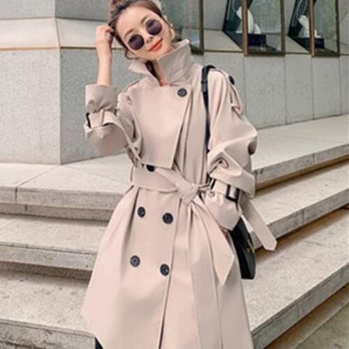 Mid-Length Windbreaker Coat Womens 2021 New Spring Autumn Korean Fashion Loose Temperament Casual Elegant Woman Trench Coat A463