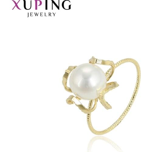 Xuping Cute Rings Women Imitation Pearl Light Yellow Gold Color Jewelry Christmas Party Temperament Gift 15636