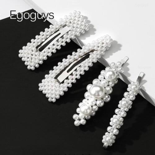 Full Pearl Hair Clips Women Handmade Bowknot Hairpins Girls Flower Barrettes Geometric Metal Headwear Hair Styling Accessories
