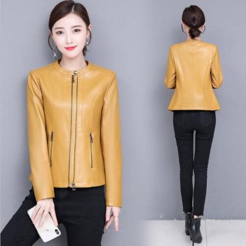 Large Size 4XL Womens Leather Clothing New 2021 Leather Coat Women Clothes Short Slim Leather Jacket Female Jackets PU Black