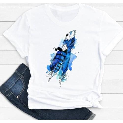 Women Clothes Cartoon Feather New 2021 New Cute Summer Print Fashion Tshirt Female Short Sleeve Tee Top Graphic T-shirt