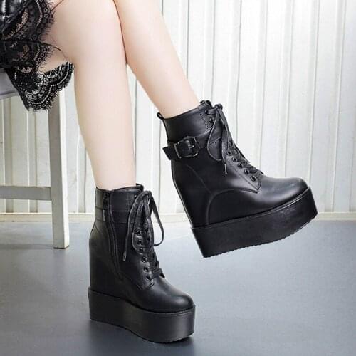 2019 autumn and winter new 14CM wedge with womens boots increased DJ short non-slip boots