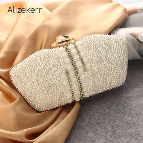 Pearls Flowers Box Evening Clutch Bag Women 2020 New Elegant Luxury Handmade Rhinestone Purse Ladies Bridal Wedding Small Wallet