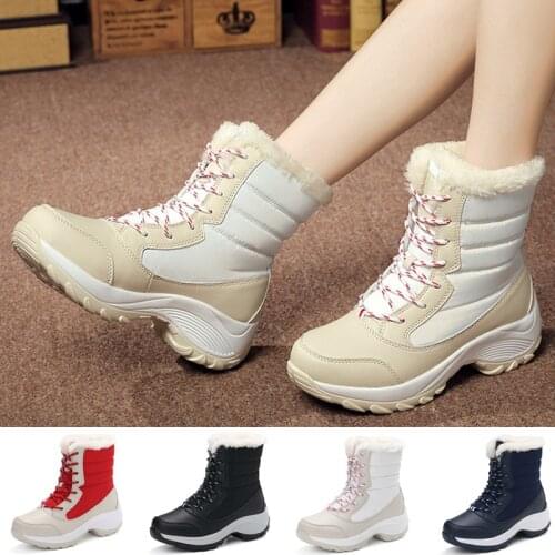 Winter Casual Shoes Warm Womens Walking Boots Hight Top Lace Up Flatform Velvet Ladies Ankle Boots