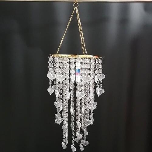 Camal 1PCS Assemble T66CM Hanger 22CM Gold Centerpiece Frame Acrylic Bead Heart Pendant Chain Chandelier Wedding Christmas Party