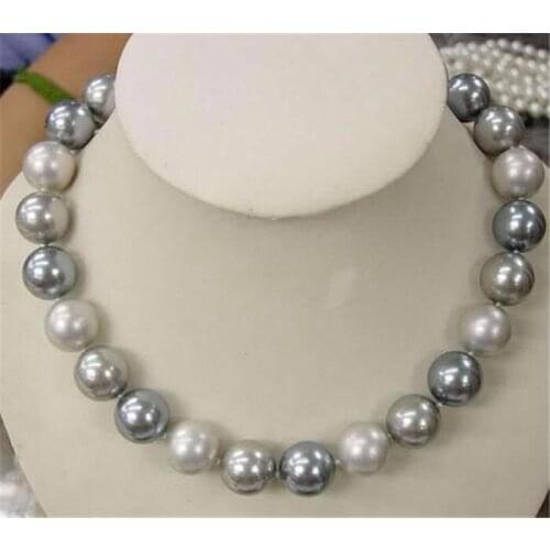 10mm Elegant White Silver Gray Shell Pearl Necklace Pearl Jewelry Rope Chain Necklace Pearl Beads Natural Stone Girl Gift 18inch