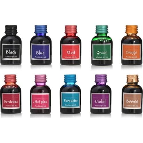 10Pcs 10 Colors 30ml Smooth Colorful Liquid Fountain Pen Ink Refilling Inks Stationery Office School Supplies Quality Great