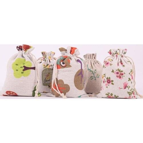 20pcs Creative Printing Cotton Hemp Cloth Bundle Pocket Drawstring Storage Bag Chinese Herbal Medicine Mosquito Repellent Bag