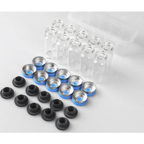 10pcs Clear Brown Injection Glass Vial with Plastic Aluminum Caps 2ml 5ml 7ml 10ml Clear Injection Glass Vial Glass Containers