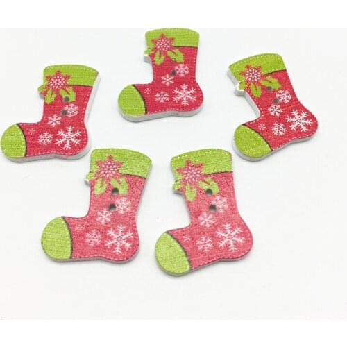 100pcs 28x22mm Wood Christmas Stocking 2 Holes Buttons Xmas Socks Snowflake fSewing Accessories Embellishments For Scrapbooking