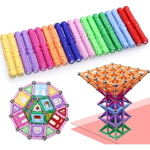 107pcs Magnetic Building Blocks Sticks Set Childrens Strips Beads For Kids Magnetic Develop Puzzle Toy Educational Magneti H8W9