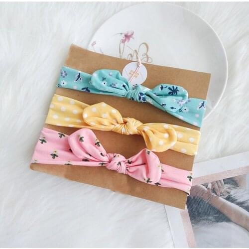 2020 3 Pcs/Set Floral Bows Baby Headband Dot Bowknot Haarband Baby Girl Headbands Cotton Kids Hair Band Girls Hair Accessories
