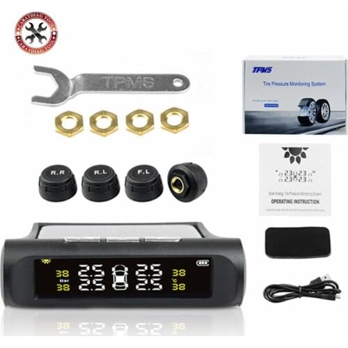 2021 Newest TPMS LCD Display Car Wireless Tire Tyre Pressure Monitoring System 4 External Sensors For Cars Solar Power