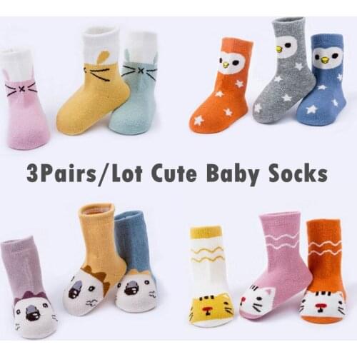 3Pairs/Lot Cotton Baby Socks Lot Newborn Baby Boys Girls Sock Cute Toddler Kid Crew Socks Short Patterned Animal Fox Shark Cat