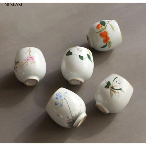 4 pcs/set Antique Hand Painted Ceramic tea cup household Boutique Handmade tea bowl Chinese Personal Cup drinkware wine set 90ml